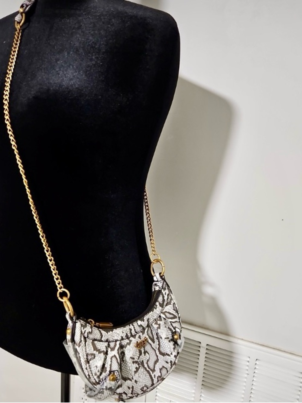 Guess Snake-Print Mini Saddle Bag with Gold Chain Strap - NWOT!